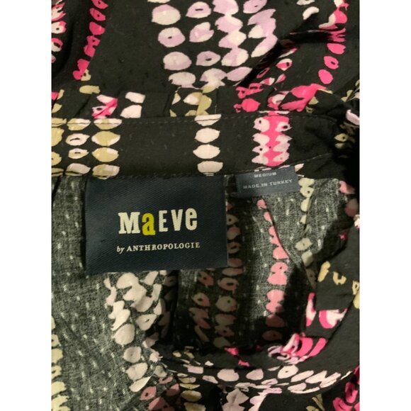 Maeve Black & Pink Polka Dot V-Neck Blouse, Size M - Picture 5 of 5